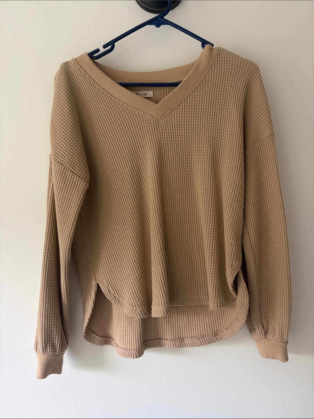 Madewell Tan Waffle V-Neck Sweater